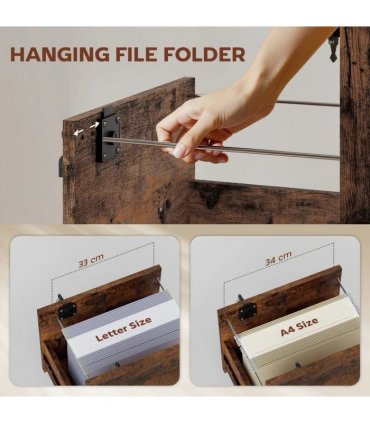 HOMCOM Rolling File Cabinet with 2 Drawers, Mobile Filing Cabinet with Hanging File Folder for Letter Sized Documents, Rustic Brown
