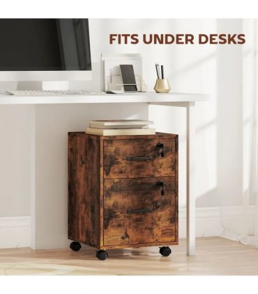 HOMCOM Rolling File Cabinet with 2 Drawers, Mobile Filing Cabinet with Hanging File Folder for Letter Sized Documents, Rustic Brown
