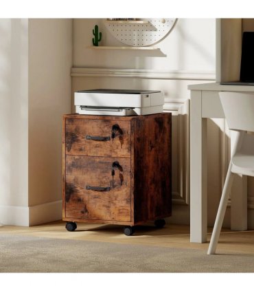 HOMCOM Rolling File Cabinet with 2 Drawers, Mobile Filing Cabinet with Hanging File Folder for Letter Sized Documents, Rustic Brown