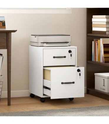 HOMCOM Rolling File Cabinet with 2 Drawers, Mobile Filing Cabinet with Hanging File Folder for Letter Sized Documents, White