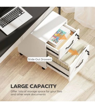 HOMCOM Rolling File Cabinet with 2 Drawers, Mobile Filing Cabinet with Hanging File Folder for Letter Sized Documents, White
