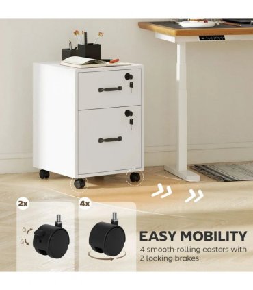 HOMCOM Rolling File Cabinet with 2 Drawers, Mobile Filing Cabinet with Hanging File Folder for Letter Sized Documents, White