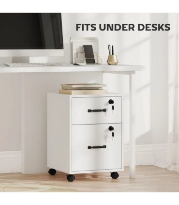 HOMCOM Rolling File Cabinet with 2 Drawers, Mobile Filing Cabinet with Hanging File Folder for Letter Sized Documents, White