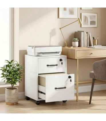 HOMCOM Rolling File Cabinet with 2 Drawers, Mobile Filing Cabinet with Hanging File Folder for Letter Sized Documents, White