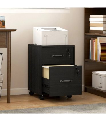 HOMCOM Rolling File Cabinet with 2 Drawers, Mobile Filing Cabinet with Hanging File Folder for Letter Sized Documents, Black
