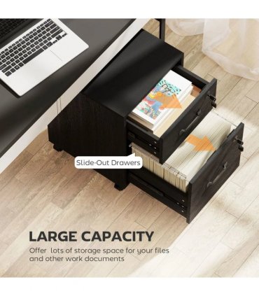 HOMCOM Rolling File Cabinet with 2 Drawers, Mobile Filing Cabinet with Hanging File Folder for Letter Sized Documents, Black