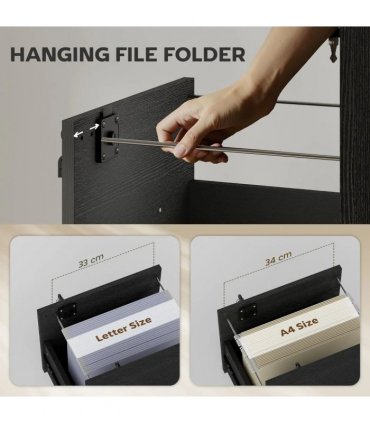 HOMCOM Rolling File Cabinet with 2 Drawers, Mobile Filing Cabinet with Hanging File Folder for Letter Sized Documents, Black