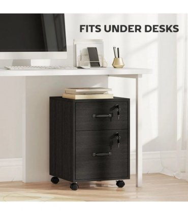 HOMCOM Rolling File Cabinet with 2 Drawers, Mobile Filing Cabinet with Hanging File Folder for Letter Sized Documents, Black