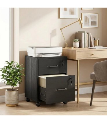 HOMCOM Rolling File Cabinet with 2 Drawers, Mobile Filing Cabinet with Hanging File Folder for Letter Sized Documents, Black