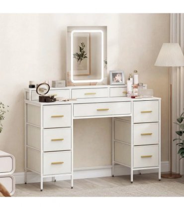 HOMCOM Multi-Storage Elegant Dressing Table, with LED Mirror - White
