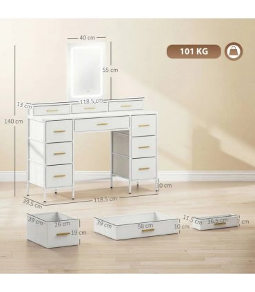 HOMCOM Multi-Storage Elegant Dressing Table, with LED Mirror - White