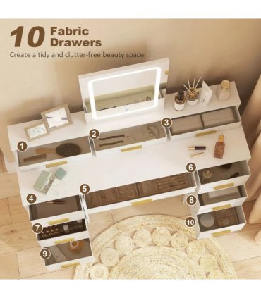 HOMCOM Multi-Storage Elegant Dressing Table, with LED Mirror - White