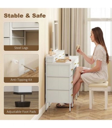 HOMCOM Multi-Storage Elegant Dressing Table, with LED Mirror - White
