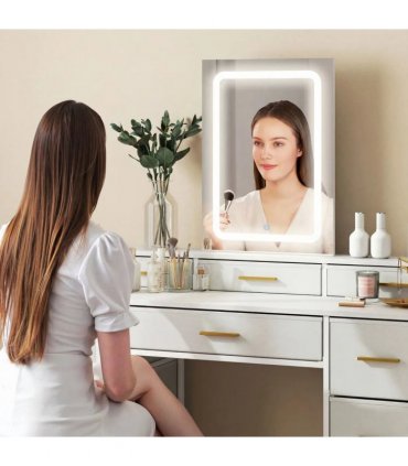 HOMCOM Multi-Storage Elegant Dressing Table, with LED Mirror - White