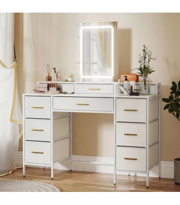 HOMCOM Multi-Storage Elegant Dressing Table, with LED Mirror - White