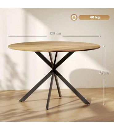 HOMCOM Dining Table for 4, 120 cm Industrial Kitchen Table with Wood Effect Tabletop and Steel Legs, Oak