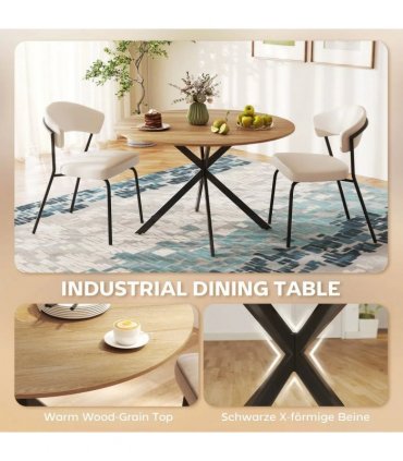 HOMCOM Dining Table for 4, 120 cm Industrial Kitchen Table with Wood Effect Tabletop and Steel Legs, Oak