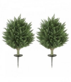 HOMCOM 60 cm Artificial Cypress Tree with Ground Stake, Set of 2 Artificial Plants for Indoor & Outdoor, UV Resistant, Green