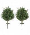 HOMCOM 60 cm Artificial Cypress Tree with Ground Stake, Set of 2 Artificial Plants for Indoor & Outdoor, UV Resistant, Green