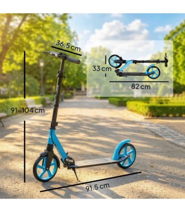 HOMCOM One-click Folding Kick Scooter for 14 w/ Adjustable Handlebar, Push Scooter with Kickstand, Dual Brake System, Blue