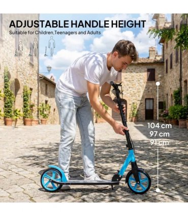 HOMCOM One-click Folding Kick Scooter for 14 w/ Adjustable Handlebar, Push Scooter with Kickstand, Dual Brake System, Blue