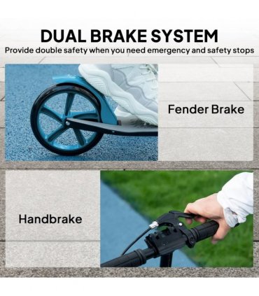 HOMCOM One-click Folding Kick Scooter for 14 w/ Adjustable Handlebar, Push Scooter with Kickstand, Dual Brake System, Blue
