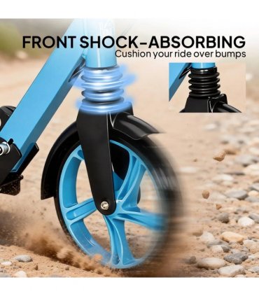 HOMCOM One-click Folding Kick Scooter for 14 w/ Adjustable Handlebar, Push Scooter with Kickstand, Dual Brake System, Blue