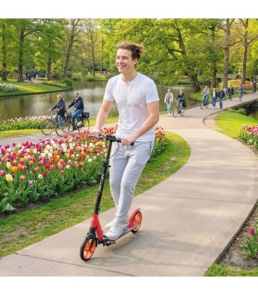 HOMCOM One-click Folding Kick Scooter for 14 w/ Adjustable Handlebar, Push Scooter with Kickstand, Dual Brake System, Red