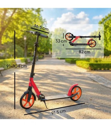 HOMCOM One-click Folding Kick Scooter for 14 w/ Adjustable Handlebar, Push Scooter with Kickstand, Dual Brake System, Red