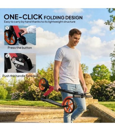 HOMCOM One-click Folding Kick Scooter for 14 w/ Adjustable Handlebar, Push Scooter with Kickstand, Dual Brake System, Red