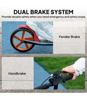 HOMCOM One-click Folding Kick Scooter for 14 w/ Adjustable Handlebar, Push Scooter with Kickstand, Dual Brake System, Red