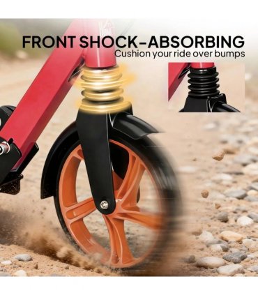 HOMCOM One-click Folding Kick Scooter for 14 w/ Adjustable Handlebar, Push Scooter with Kickstand, Dual Brake System, Red