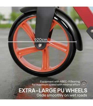 HOMCOM One-click Folding Kick Scooter for 14 w/ Adjustable Handlebar, Push Scooter with Kickstand, Dual Brake System, Red