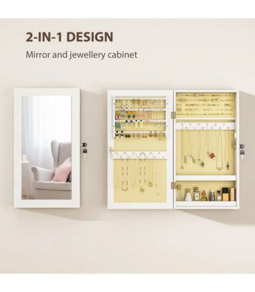 HOMCOM Jewelry Cabinet, Jewelry Storage Cabinet with Mirror, White