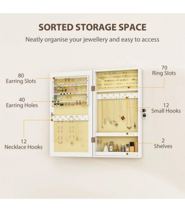 HOMCOM Jewelry Cabinet, Jewelry Storage Cabinet with Mirror, White