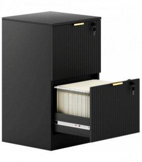 HOMCOM Filing Cabinet, Fluted Vertical File Cabinet with 2 Lockable Drawers and Hanging Rails, Black
