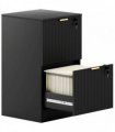 HOMCOM Filing Cabinet, Fluted Vertical File Cabinet with 2 Lockable Drawers and Hanging Rails, Black
