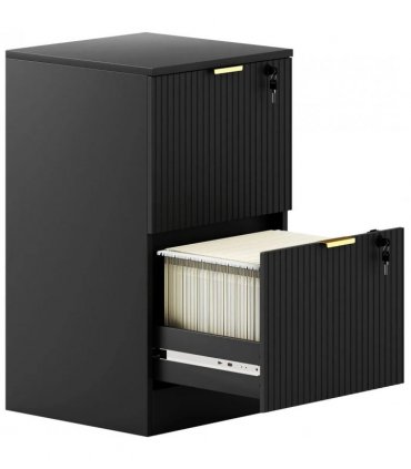 HOMCOM Filing Cabinet, Fluted Vertical File Cabinet with 2 Lockable Drawers and Hanging Rails, Black