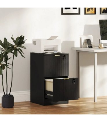 HOMCOM Filing Cabinet, Fluted Vertical File Cabinet with 2 Lockable Drawers and Hanging Rails, Black