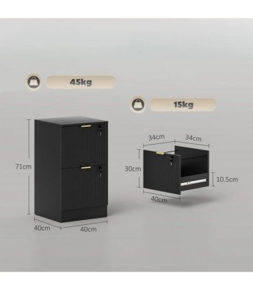 HOMCOM Filing Cabinet, Fluted Vertical File Cabinet with 2 Lockable Drawers and Hanging Rails, Black