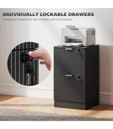 HOMCOM Filing Cabinet, Fluted Vertical File Cabinet with 2 Lockable Drawers and Hanging Rails, Black