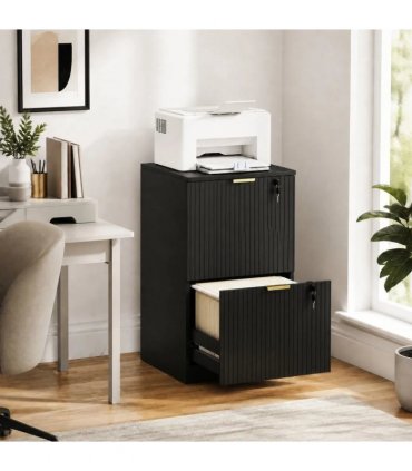 HOMCOM Filing Cabinet, Fluted Vertical File Cabinet with 2 Lockable Drawers and Hanging Rails, Black
