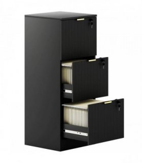 HOMCOM Filing Cabinet, Fluted Vertical File Cabinet with 3 Lockable Drawers and Hanging Rails, Black