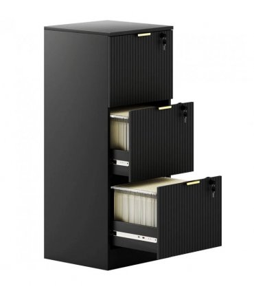 HOMCOM Filing Cabinet, Fluted Vertical File Cabinet with 3 Lockable Drawers and Hanging Rails, Black
