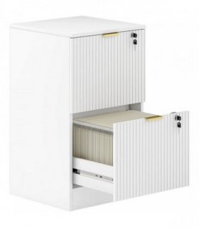 HOMCOM Filing Cabinet, Fluted Vertical File Cabinet with 2 Lockable Drawers and Hanging Rails, White