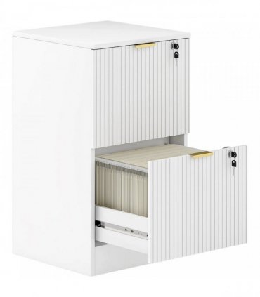 HOMCOM Filing Cabinet, Fluted Vertical File Cabinet with 2 Lockable Drawers and Hanging Rails, White