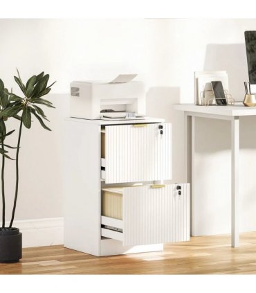 HOMCOM Filing Cabinet, Fluted Vertical File Cabinet with 2 Lockable Drawers and Hanging Rails, White