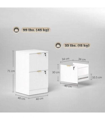 HOMCOM Filing Cabinet, Fluted Vertical File Cabinet with 2 Lockable Drawers and Hanging Rails, White