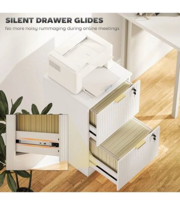 HOMCOM Filing Cabinet, Fluted Vertical File Cabinet with 2 Lockable Drawers and Hanging Rails, White
