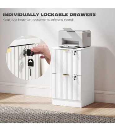 HOMCOM Filing Cabinet, Fluted Vertical File Cabinet with 2 Lockable Drawers and Hanging Rails, White